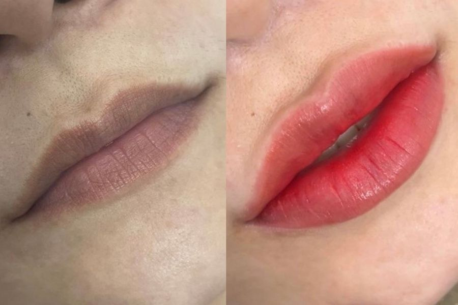Hình ảnh trước và sau khi phun môi tại Master Phun Xăm